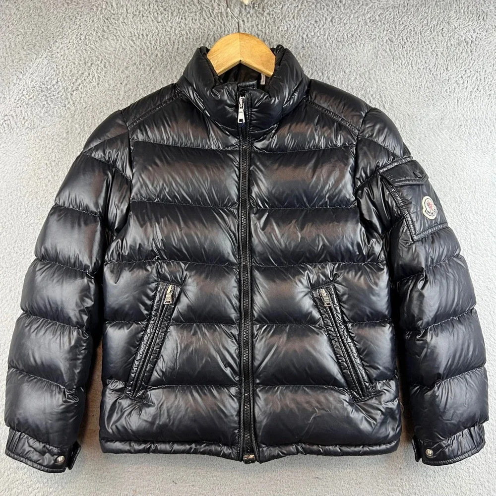 Moncler Maya Kids Puffer Jacket Black Glossy Down Coat Size 10A